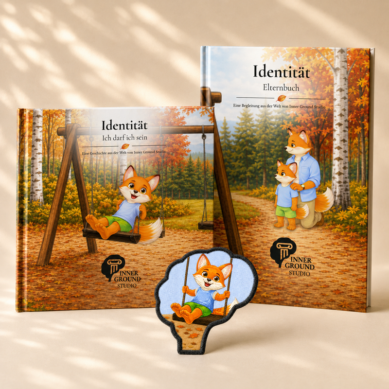 Identitätsbundle von Inner Ground Studio mit Kinderbuch, Elternbuch und Felix-Patch