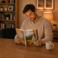 Vater liest das Elternbuch des Identitätsbundles