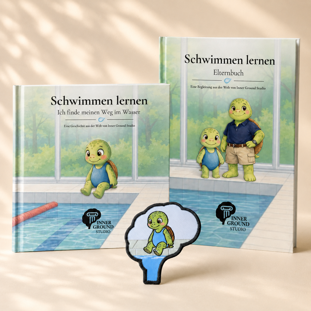 Schwimmen-lernen-Bundle von Inner Ground Studio mit Kinderbuch, Elternbuch und Mira-Patch